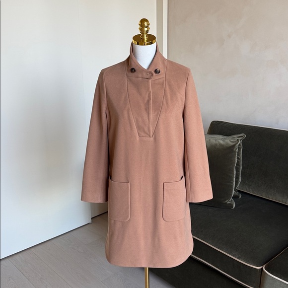 TUCKERNUCK Emerson Equestrian Elbow Patch Camel Coat Dress Size Small - Picture 2 of 9